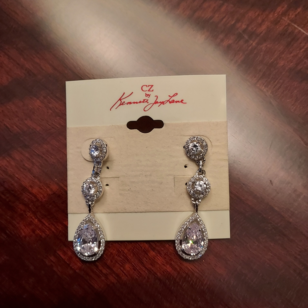 Kenneth Jay Lane Silver and Crystal Drop Earrings